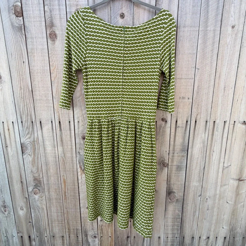 Dear Creatures XS Polka Dot Textured Dress Retro Mod Indie 60s Style Green White